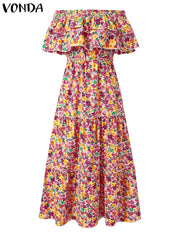 Plus Size 5XL Bohemian Floral Printed Maxi Long Dress Summer Women Casual