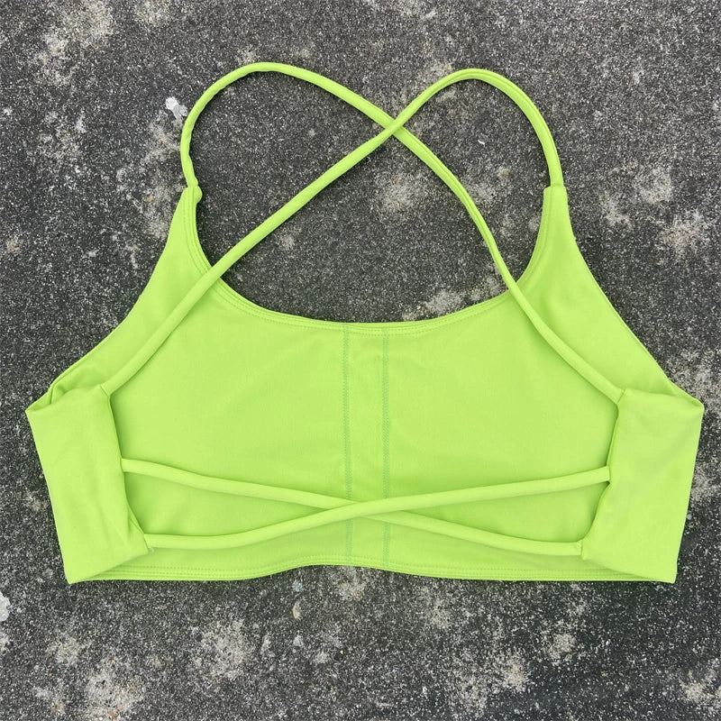 Women Cross Straps Gym Workout Crop Top Yoga Vest High Impact Fitness
