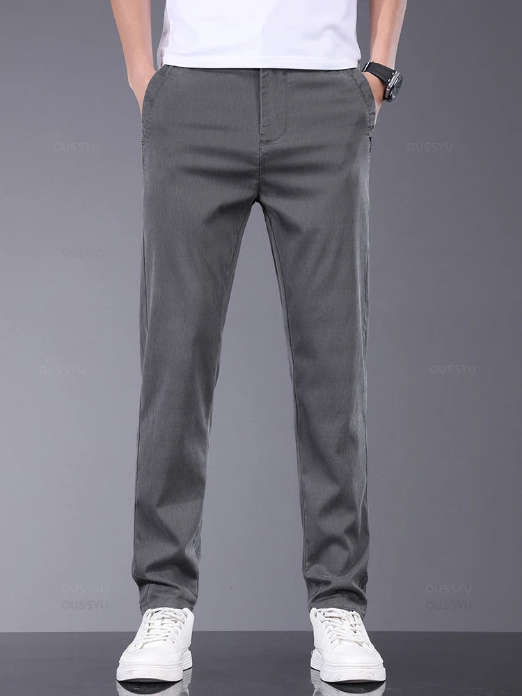 Spring Summer Soft Stretch Lyocell Fabric Men's Casual Pants Thin Slim Elastic