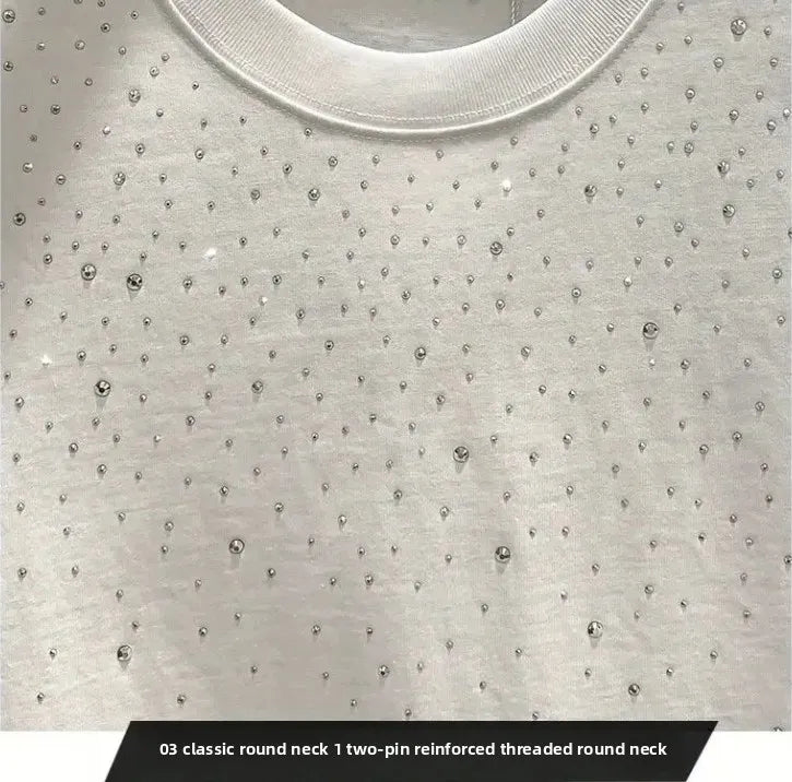 Summer Rhinestone Rivet T-shirt for Men Clothing Round Neck Casual T-shirt Fashion High Street 2025 Men's Summer Short Sleeves