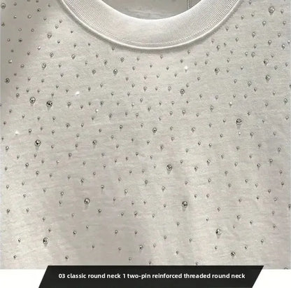 Summer Rhinestone Rivet T-shirt for Men Clothing Round Neck Casual T-shirt Fashion High Street 2025 Men's Summer Short Sleeves