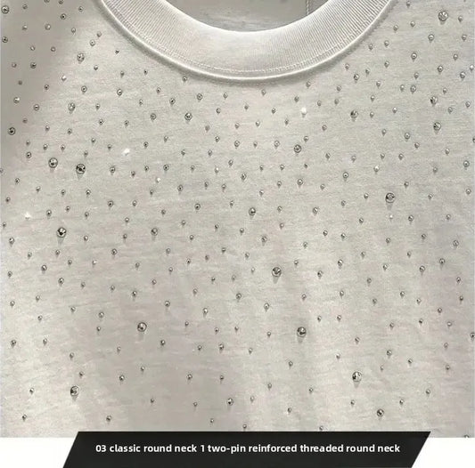 Summer Rhinestone Rivet T-shirt for Men Clothing Round Neck Casual T-shirt Fashion High Street 2025 Men's Summer Short Sleeves