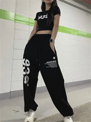 Korean Fashion Letter Print Joggers Sweatpants Women Kpop Streetwear Black