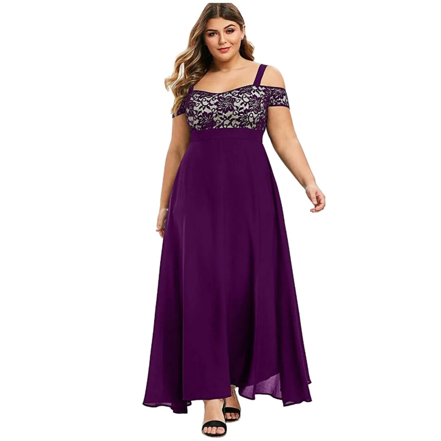 Formal attire Dresses: Women Plus Size Dresses Cold Shoulder Floral Lace Maxi