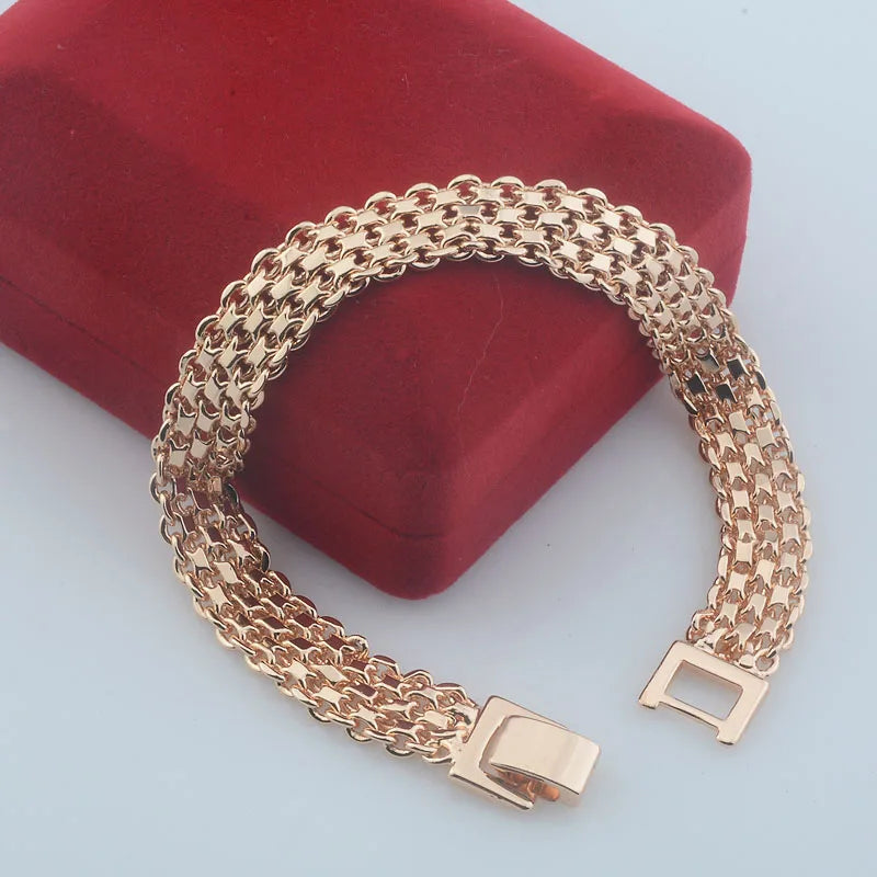 10MM 12MM Big Wide For Women Men Bracelet 585 Rose Gold Color Curb Catenary Chains(No red box)