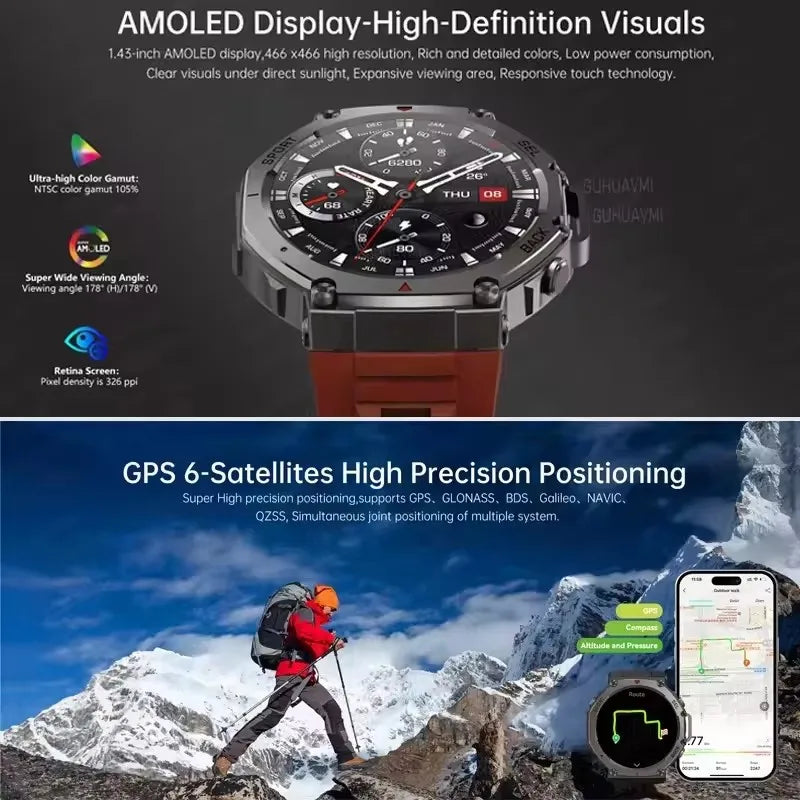 T-Rex 3 Ultra GPS Smart Watch 5 ATM Waterproof Built-in Dual-band GNSS Compass Military 170+ Sport Smartwatch Men 2025 New Watch
