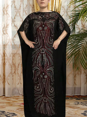 Abayas For Women Dubai With Hijabs Black Round Neck Embroidered Loose African