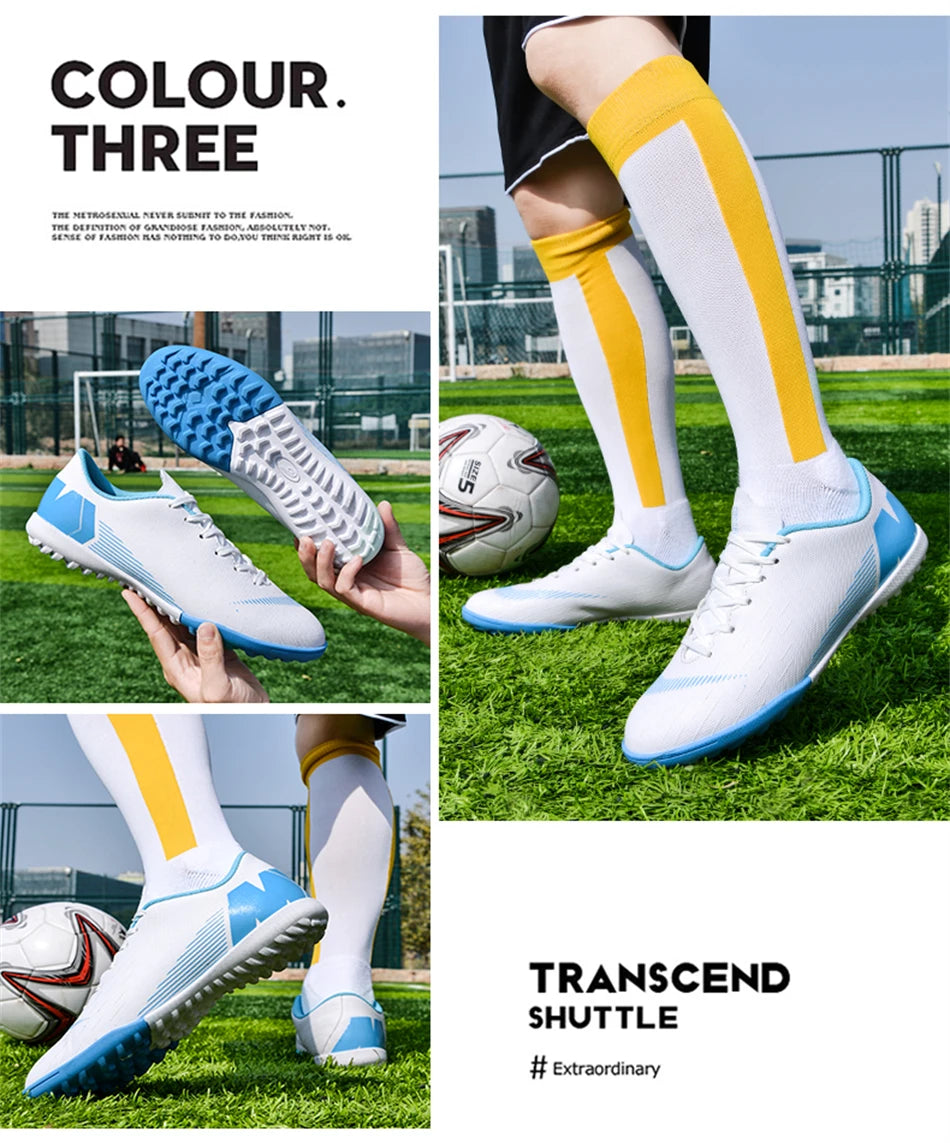 Men's Turf Soccer Shoes Kids Outdoor Long Spikes Training Ankle Football Boots