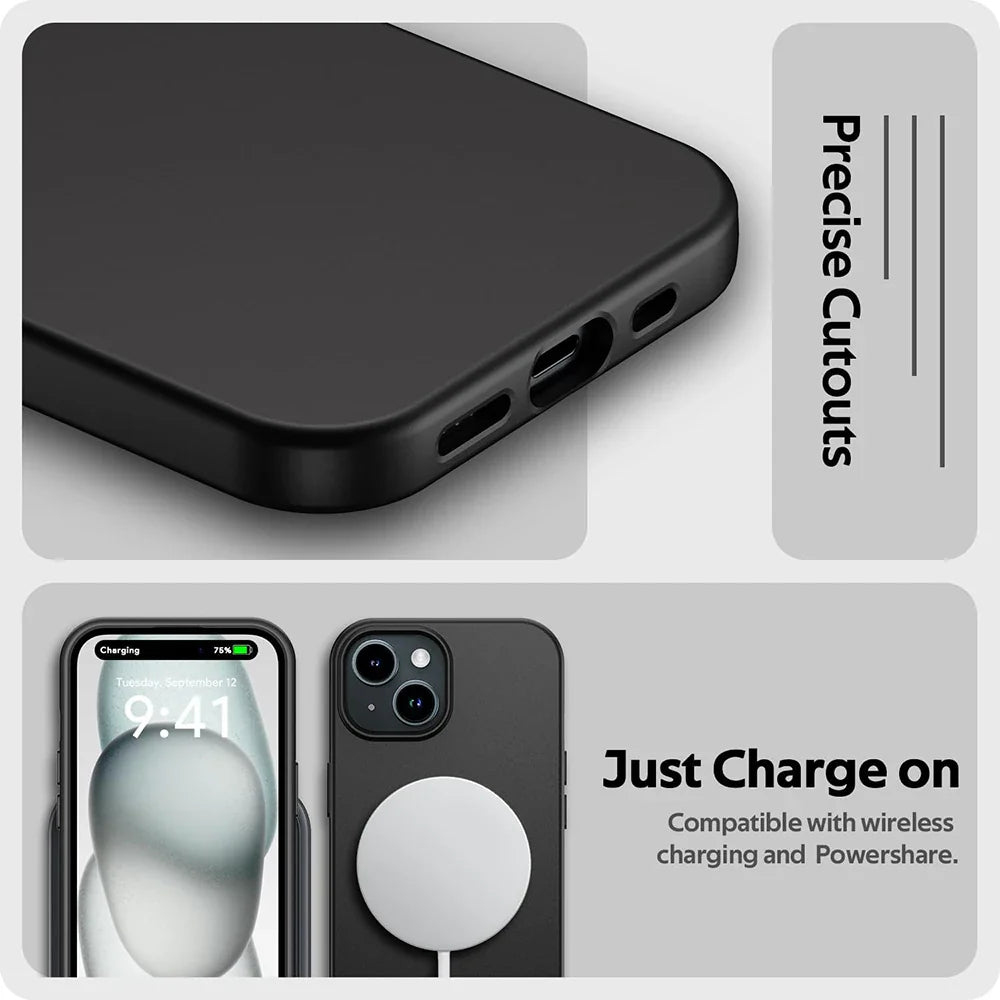Ultra Thin Matte Silicone Soft TPU Case For iPhone 16 15 14 Plus 13 12 Mini 11 Pro XS Max X XR SE 2 3 7 8 Plus Solid Black Cover