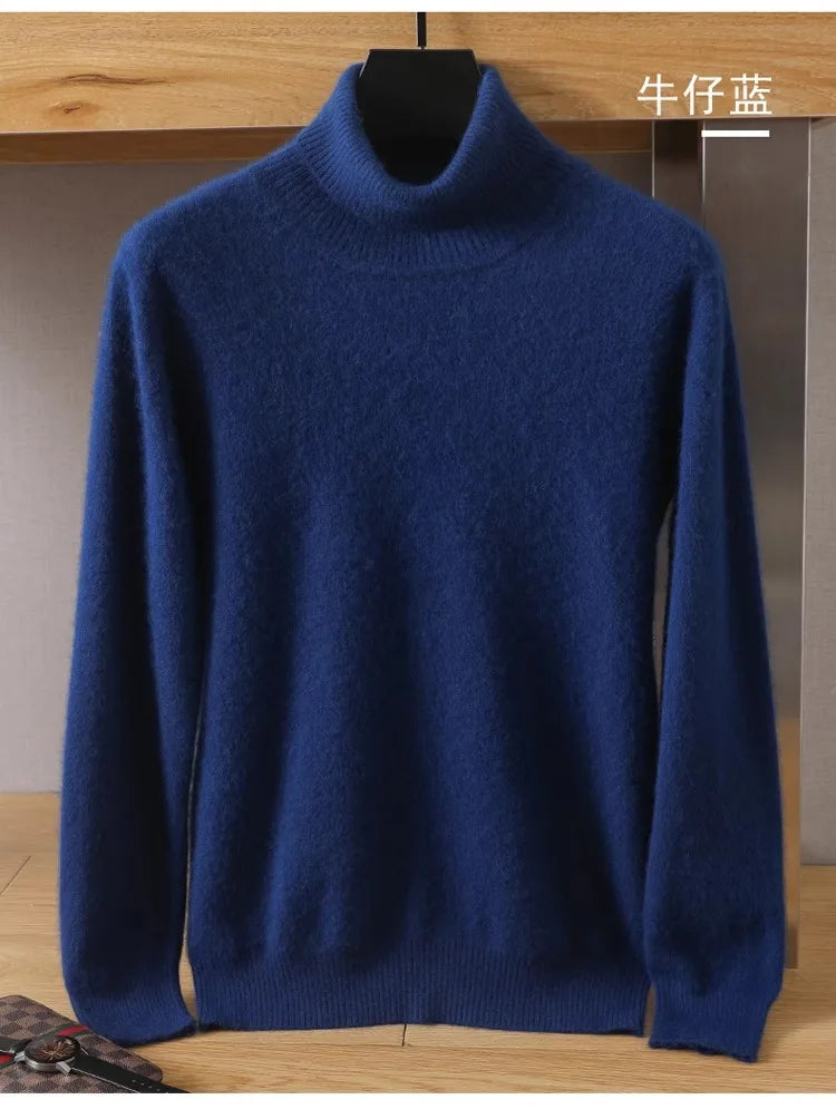 Men's 100% pure Mink velvet Cashmere Sweater High Lapels Pullovers Knitted Winter