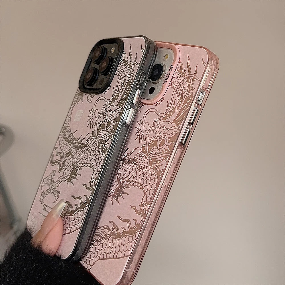 Electroplated China Dragon Cover Case For iPhone 16 15 14 13 12 11 Pro Max Plus Phone Case