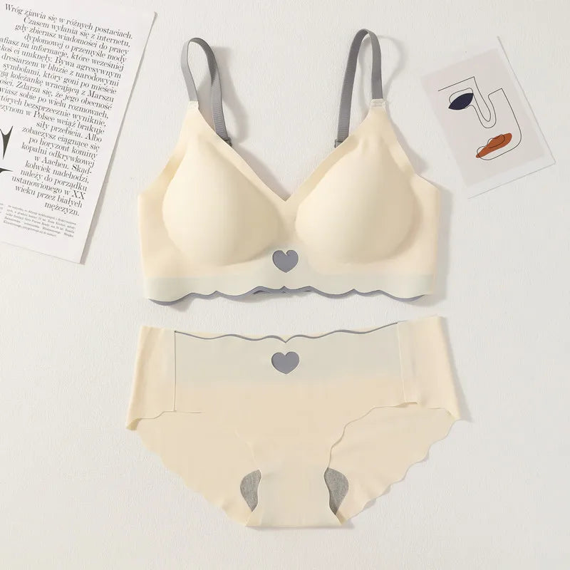 Seamless Bra Set Women Wireless Bras Lingerie Set Deep V Tops Soft