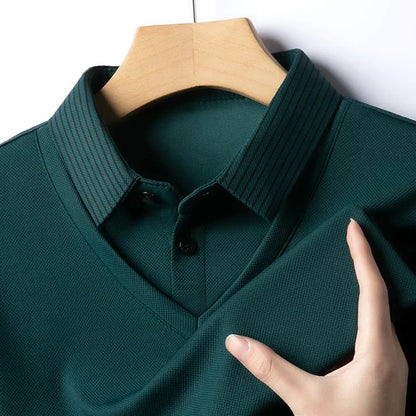 2025 New Men's Casual and Fashionable Long Sleeved Solid Color Fake Two-piece Polo Shirt Business All Season Versatile Top