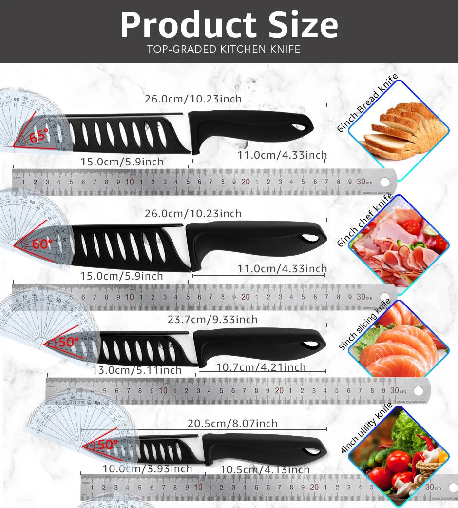 Ceramic Knife Set of Kitchen Knives 3 4 5 6 Inch Sharp Serrated Bread Chef Utility