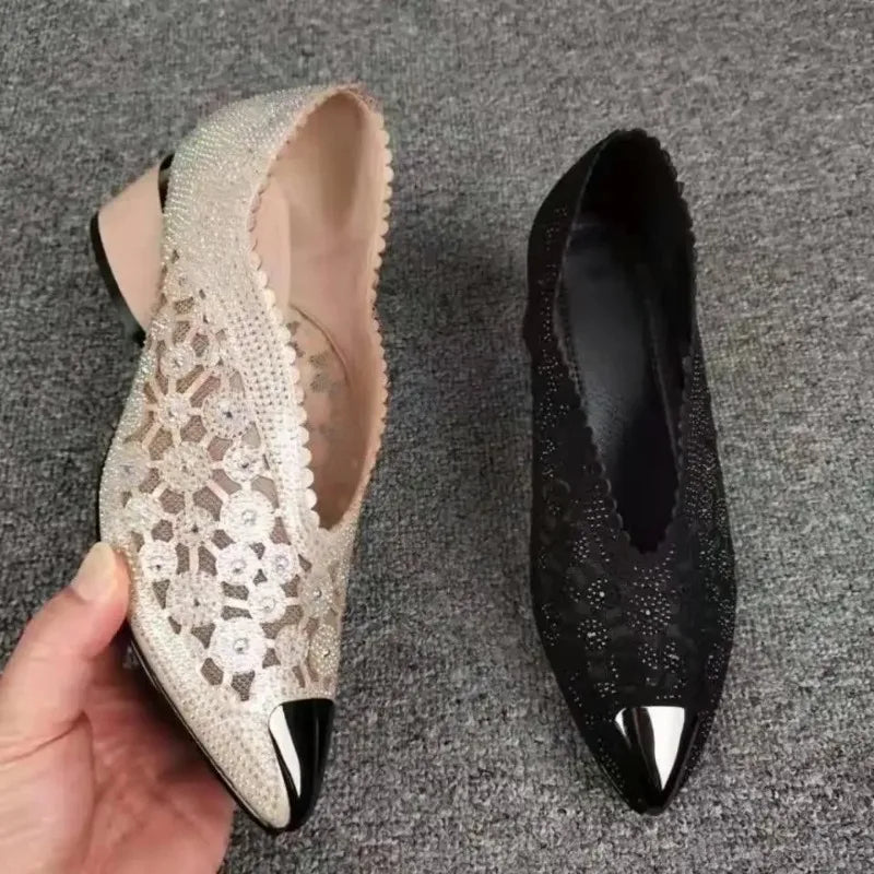 Womens Comfortable Heels: Water Diamond High Heel Pointed Black Bow Women's