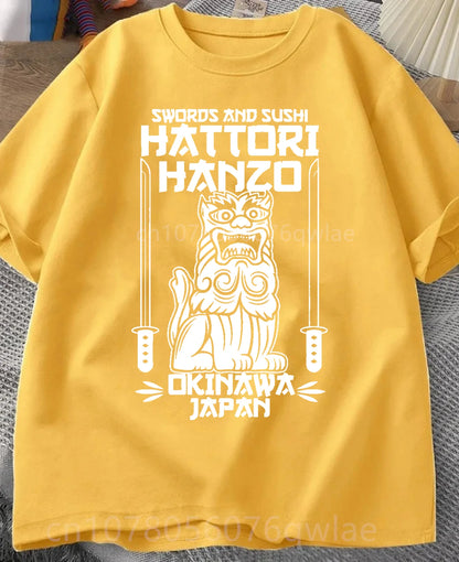 Hattori Hanzo RED Swords and Sushi Kill Bill Okinawa Japan tarantino T-Shirt Crew Neck Short Sleeves Loose Fashion Streetwear