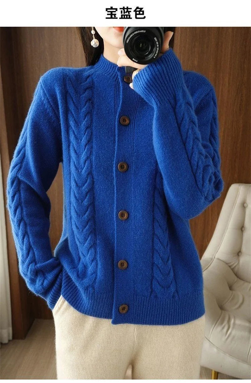 Half High Collar Twists Knitted Cardigan Autumn And Winter High-End Casual Loose