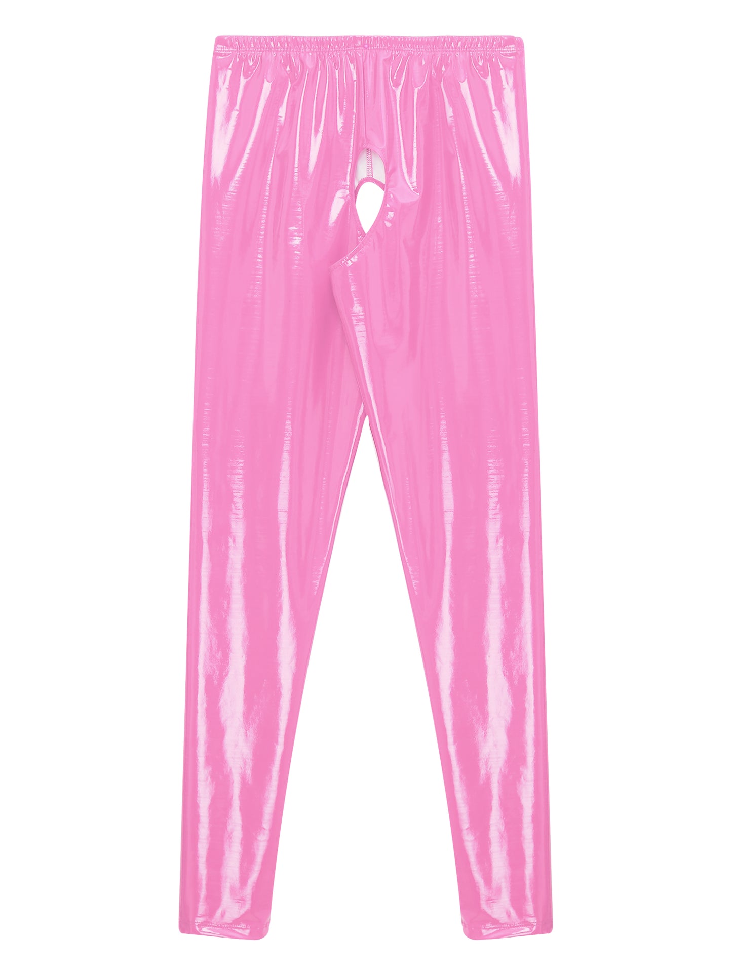 Womens Wet Look PVC Leather Open Crotch Butt Leggings High Waisted Crotchless
