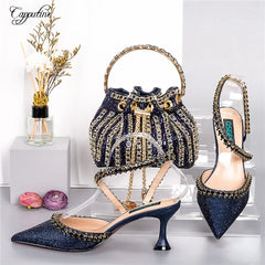 Gold Shoes And Bag Set For Women Luxury Ladies Pumps Match With Handbag