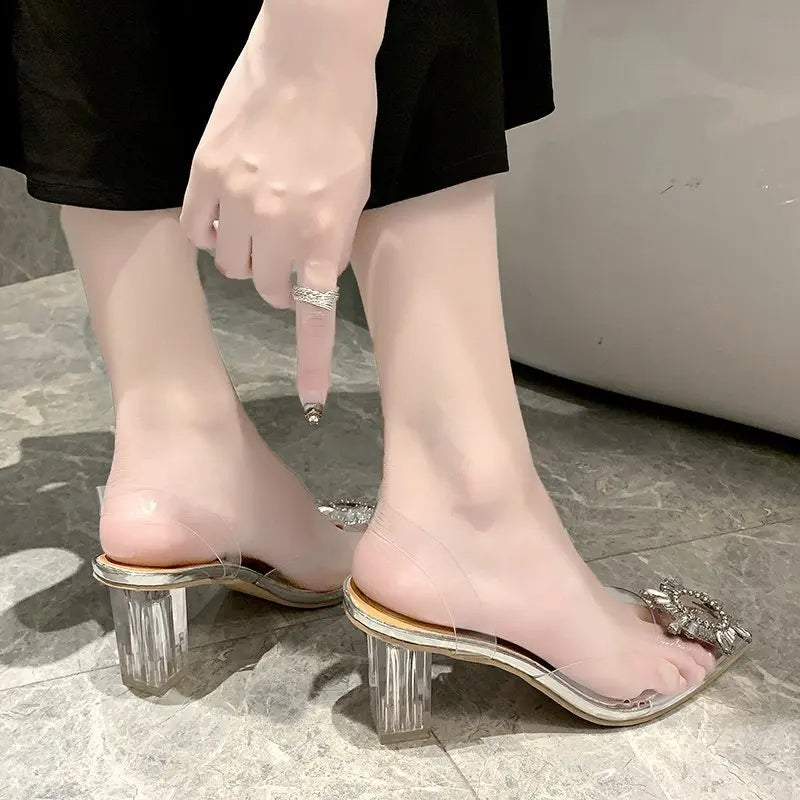 BCEBYL Spring and Autumn Fashion New Sexy Banquet Transparent Comfortable Solid Color Pointed Toe Crystal Ladies High Heels