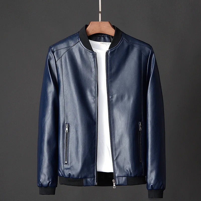 Men Black Biker PU Leather Coat Korean Fashion Men Pu Leather Jacket