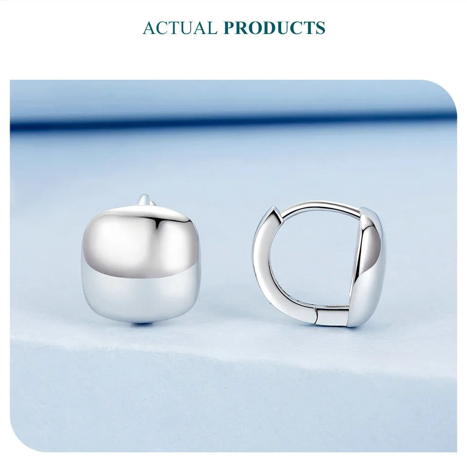 BAMOER 925 Sterling Silver Dainty Chunky Square Hoop Earrings for Women, White Gold Plated Hypoallergenic Lightweight Jewelry