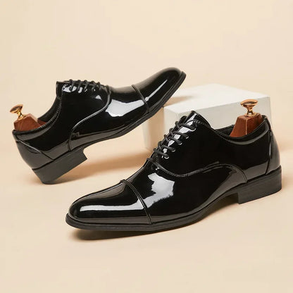 Classic Patent Leather Shoes Men Glossy Leather Shoe Man Formal Business Office Lace Up Wedding Shoes Plus Big Size 38-49