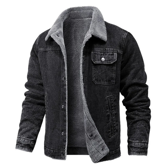 Men's Winter Jacket Fashion Men's Lapel Sherpa Fleece Lined Thicken Denim  Coats