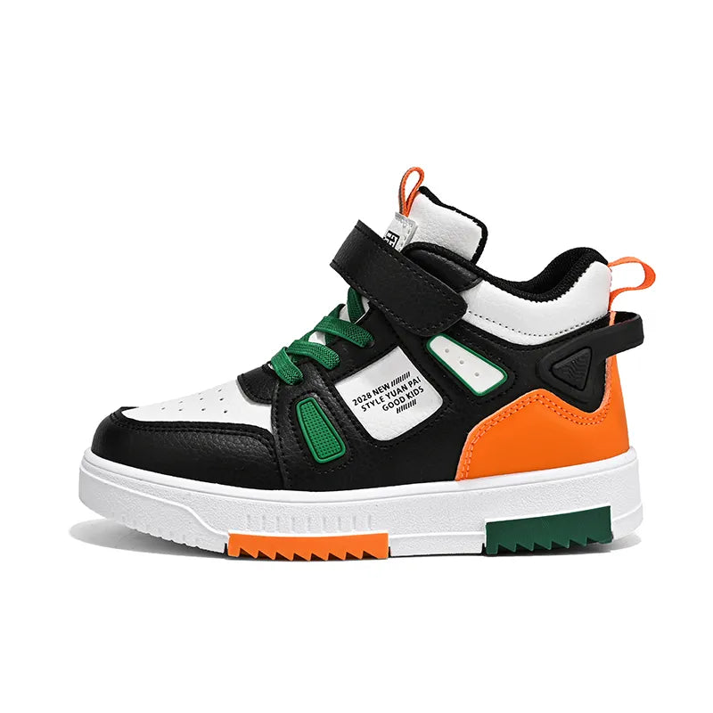Fashion Kids Sneakers Casual Shoes Boys High Top Leather Waterproof Board Shoe