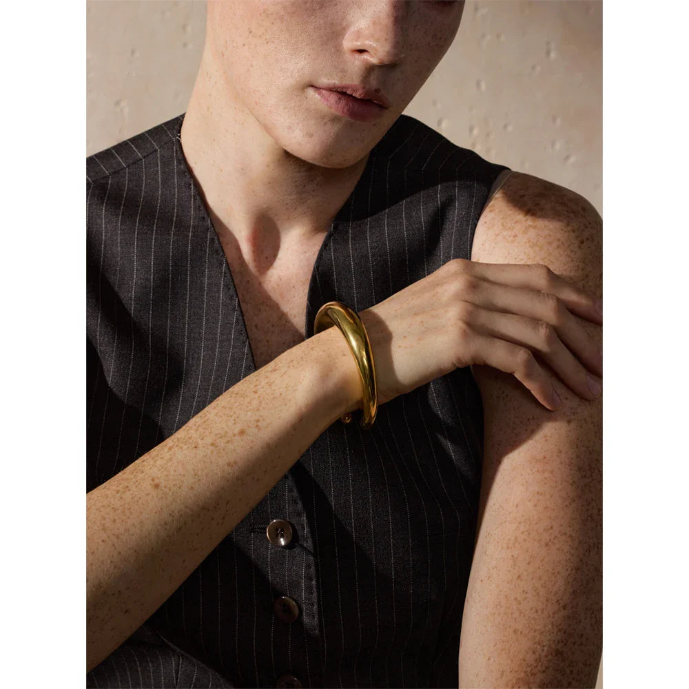 Yhpup 62mm Stainless Steel Smooth Expensive Chunky Cuff Open Bracelet Bangle Statement Texture High Quality Jewelry Gift