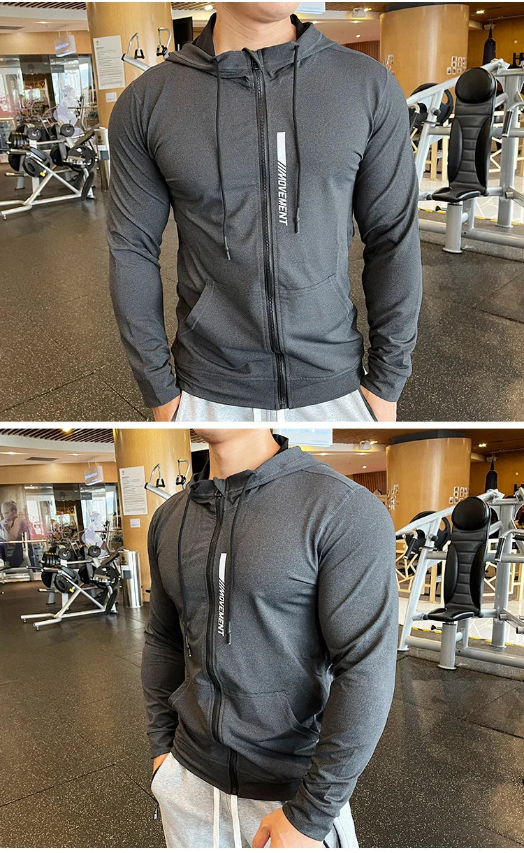 Men's Sports Hoodies Quick Dry Elastic Hooded Male Fitness Running Jackets Outdoor Gym