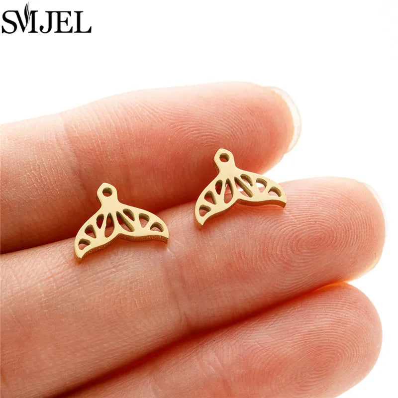 Golden Vintage Mandala leaf Pineapple Earrings for Women Trend Fairy Cup Stainless Steel Earring Punk Game Controller Studs Gift