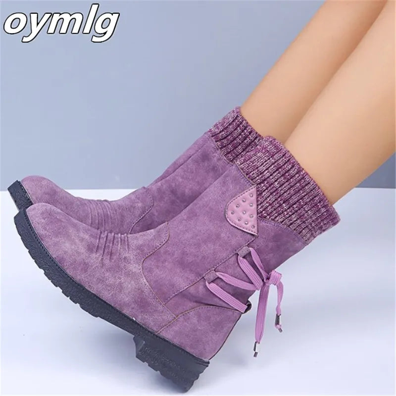 Winter Women Mid-Calf Boots Fashion Snow Boots Retro Zipper Warm Boots