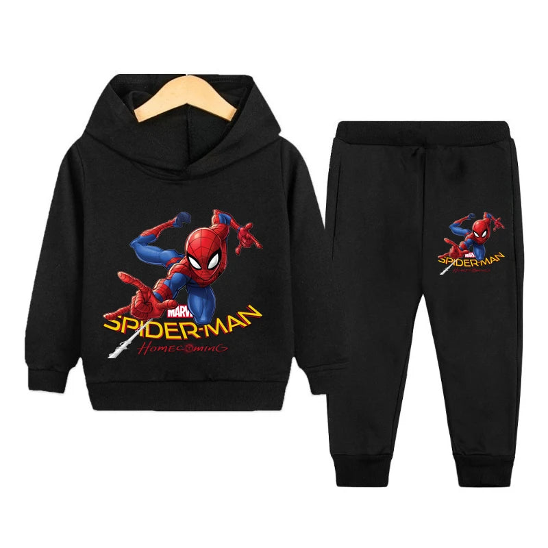 Disney Hoodie For Boys Casual Long-sleeves Sweatshirt+long Pants Sets for Kids Autumn Spider-Man Printed Thin 2pcs Set Clothing