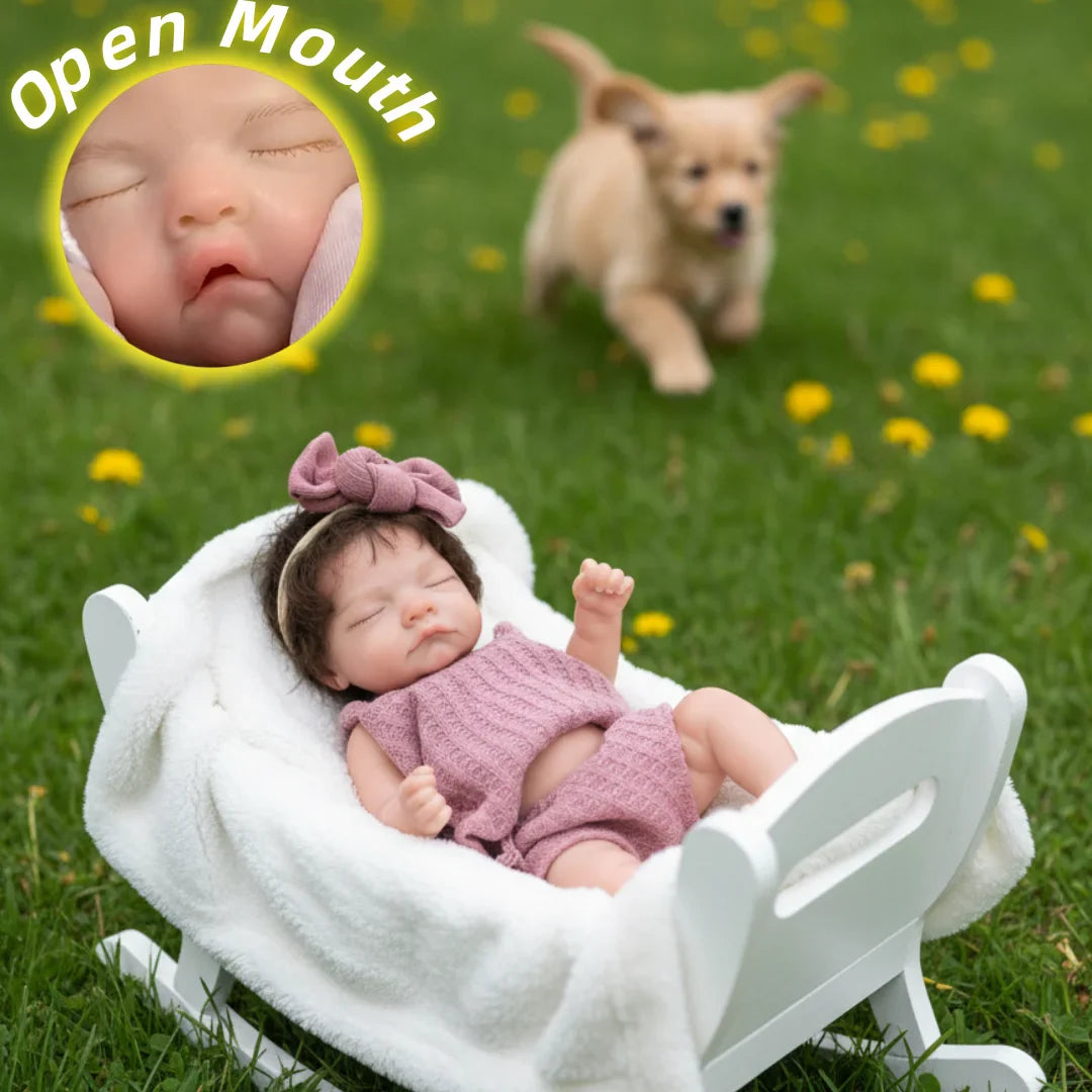 Can Open Mouth 26cm Waterproof Solid Silicone Bebe Reborn Girl With Rooted Hair Soft Touch Lifelike Realistic Newborn Girl Doll