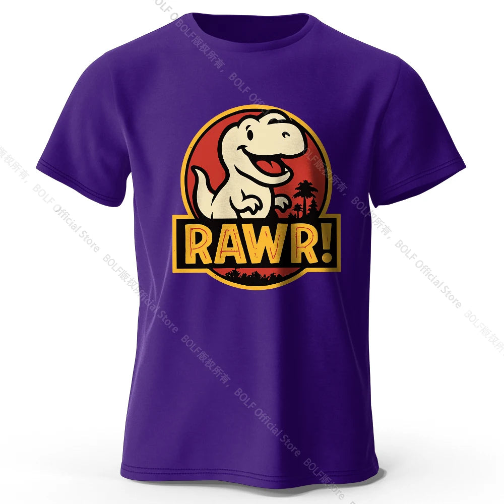 Men's Rawr Printed T-Shirt 100% Cotton Oversized Dinosaur Graphic Tees for Women Summer Tops Kawaii Streetwear