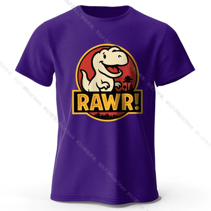 Men's Rawr Printed T-Shirt 100% Cotton Oversized Dinosaur Graphic Tees for Women Summer Tops Kawaii Streetwear