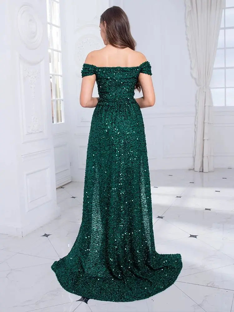 Evening wear Dresses: Elegant Navy Blue Off Shoulder Bridesmaid Dress