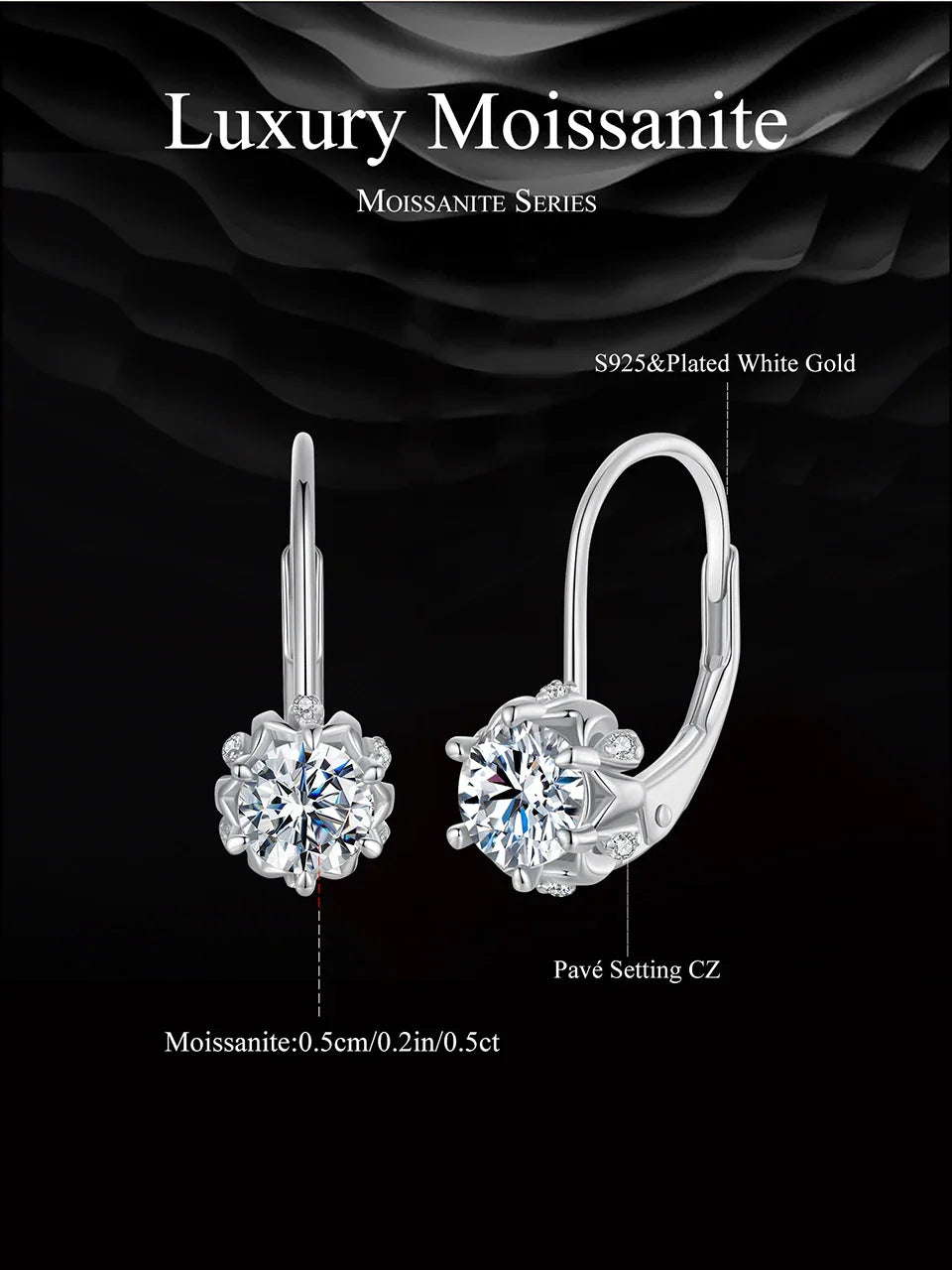 BAMOER Platinum Plated Moissanite Flower Earrings for Women, Round Cut Lab Diamond 925 Sterling Silver Hypoallergenic Earrings