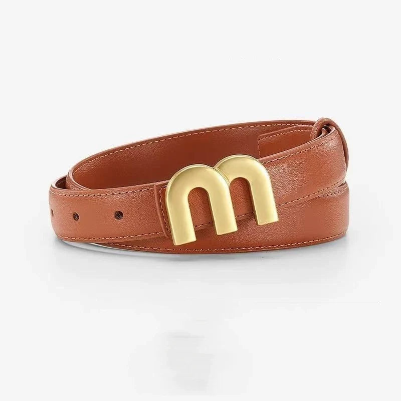 Couro feminino M. Cinto de alta qualidade com fivela de ouro, melhor combinado com vestidos, cinto jeans feminino