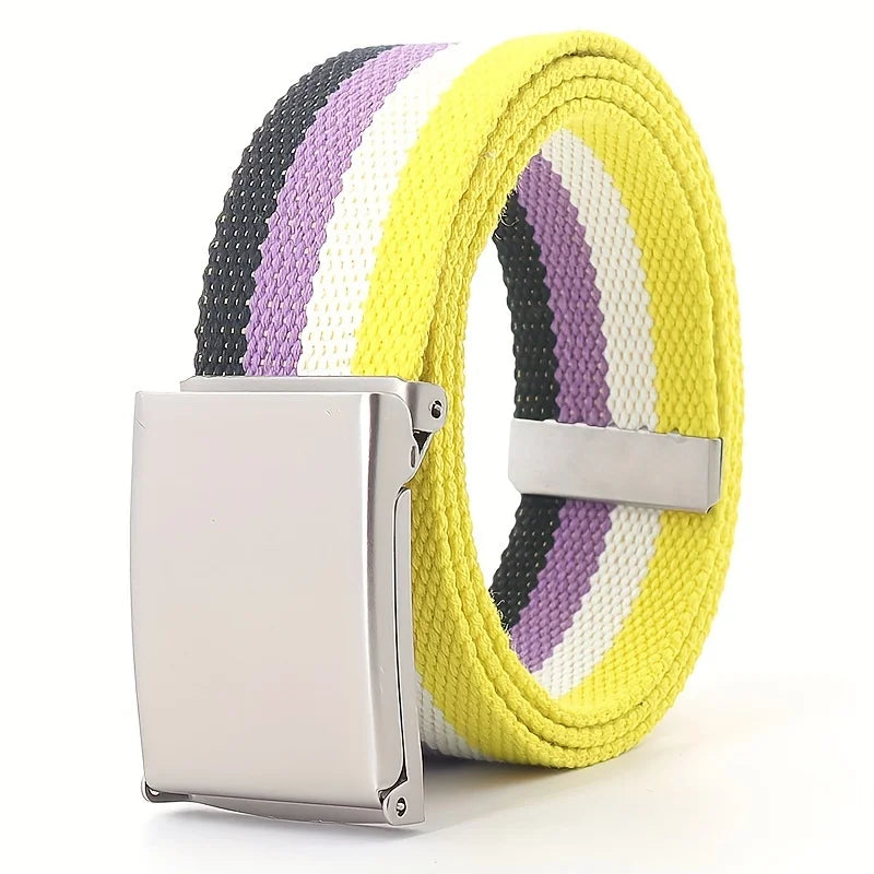 Rainbow Pride Canvas Belt with Square Buckle - Versatile & Stylish for Jeans