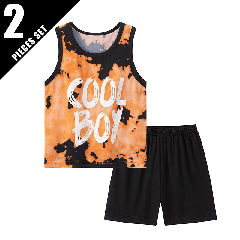 2-Piece Boy Summer Fun Printing Set Children's Casual Joker Camo Dinosaur Vest Girl Fashion Holiday Comfort Shorts T-shirt Set
