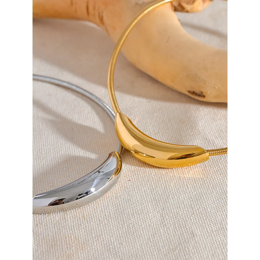 Yhpup Waterproof Stainless Steel Popular Choker Light Necklace Women Statement Metal 18K Gold Plated Trendy Fashion Jewelry
