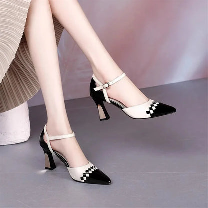Women Cute Sweet Beige High Quality Office European Stylish Heel Shoes Lady Casual Black Stiletto Shoes Zapatos De Mujer E400