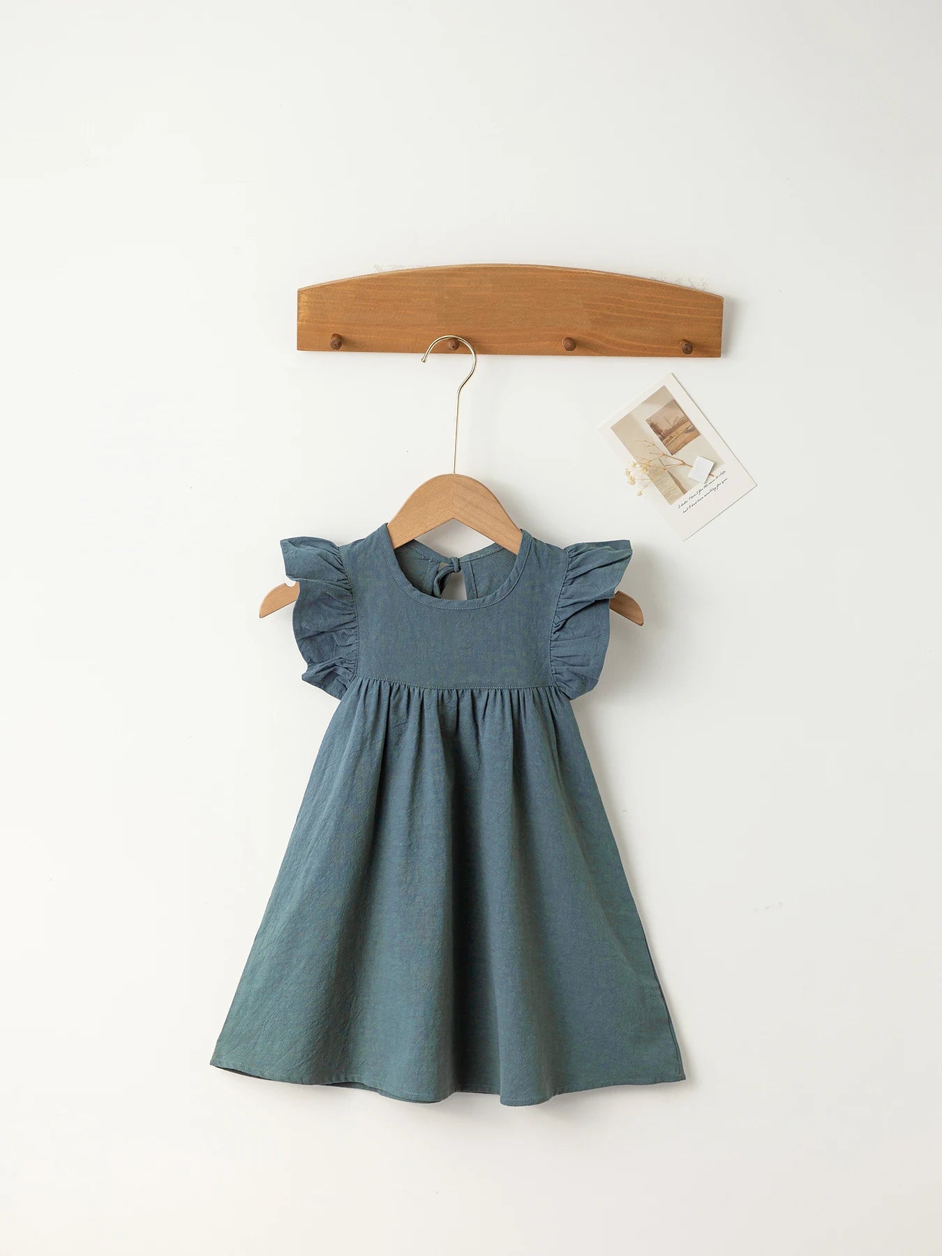 Baby Girls' Flying Sleeve Dress Tie-back Overall Dress Cotton Kids Casual Clothes