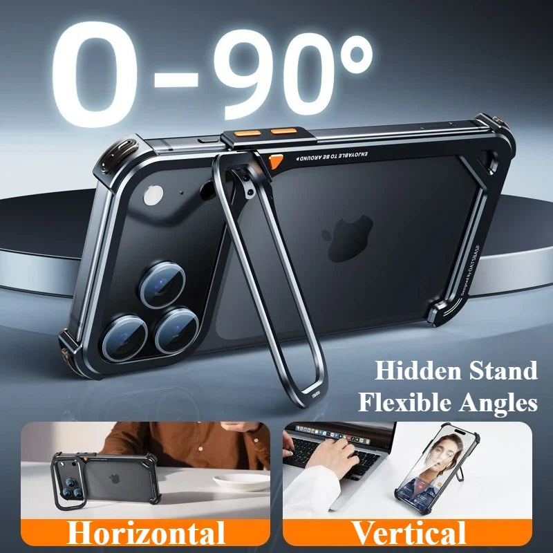 Eary 9-Shaped for iPhone 17 Pro Max 17 Pro Phone Case for Magsafe Wireless Charging With Lens Holder Stand Metal Frameless Shell