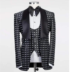 Black Check Dots Men Suits Slim Fit for Wedding 3 Pieces African Groom Tuxedo