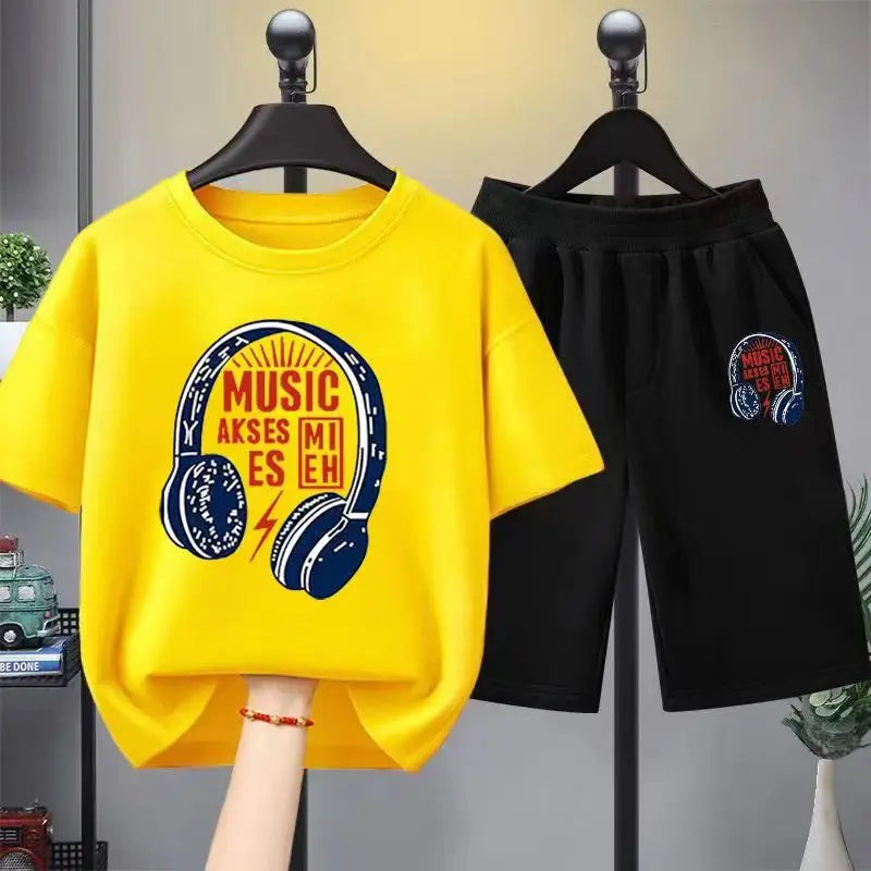 Summer Baby Girls Clothes Set Children Boy Letter 'music' Printed T-shirts and Shorts 2pcs Suiy Kid Casual Top Bottom Outfits