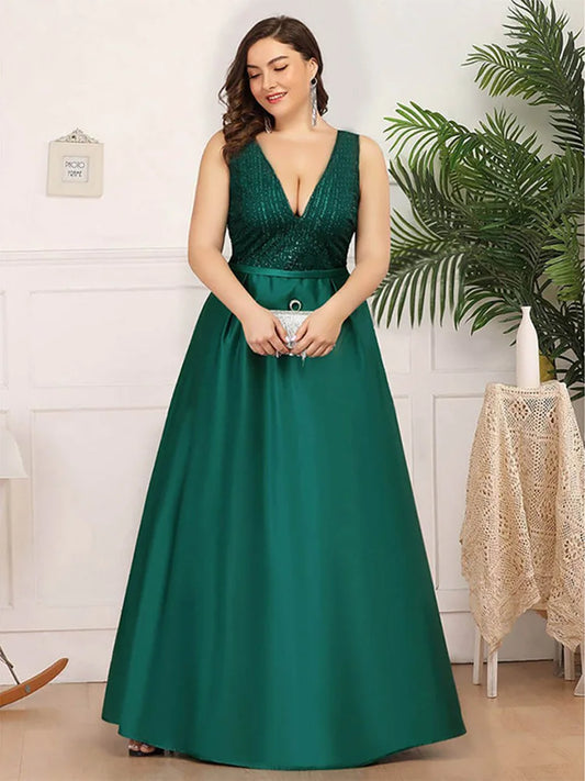 Luxury Evening Party Elegant Women Plus Size Maxi Dresses 2023 New Summer Sexy V-Neck Sequined Formal Wedding Cocktail Clothing