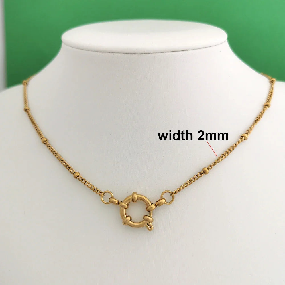 QMHJE Spring Sailor Clasp Necklace Women Men Choker Stainless Steel Geometric Paperclip Link Chain Rolo PVD Gold Color Wholesale